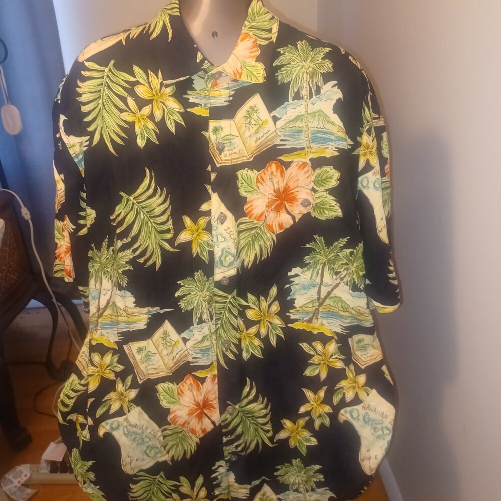Men's Black Batnik Bay Hawaiian Rayon Shirt Size XXL
